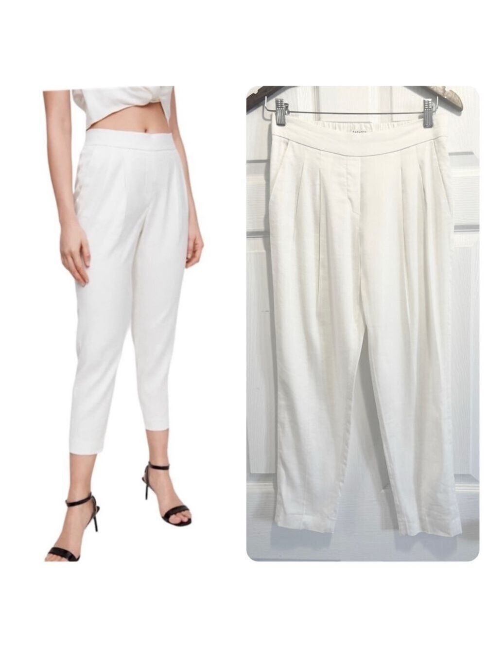 Aritzia Babaton Cohen Linen Pants White/Ivory Espace Cropped Pull On Trousers 2